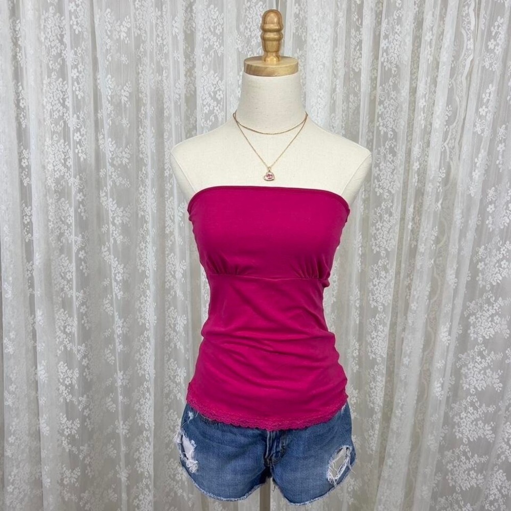 Y2K Derek Heart Fuscia Pink Milkmaid Strapless Tube Top Women's Medium Stretch‎